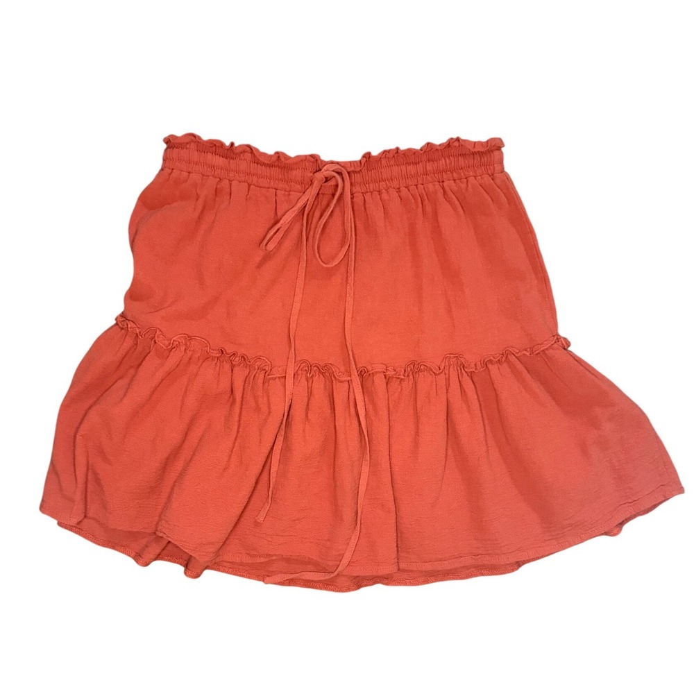 Unbranded Burnt Orange Ruffle Tiered Mini Skirt Elastic Waist Drawstring Large